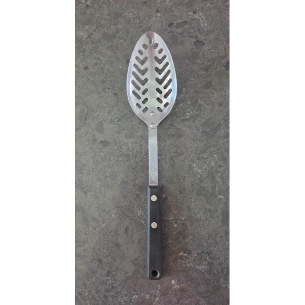 Vtg EKCO Forge Slotted Serving Spoon Skimmer Stainless Steel USA Brown Handle
